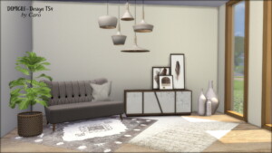 Sofa, living chair, paintings, pillow, sideboard, rugs at DOMICILE Design TS4