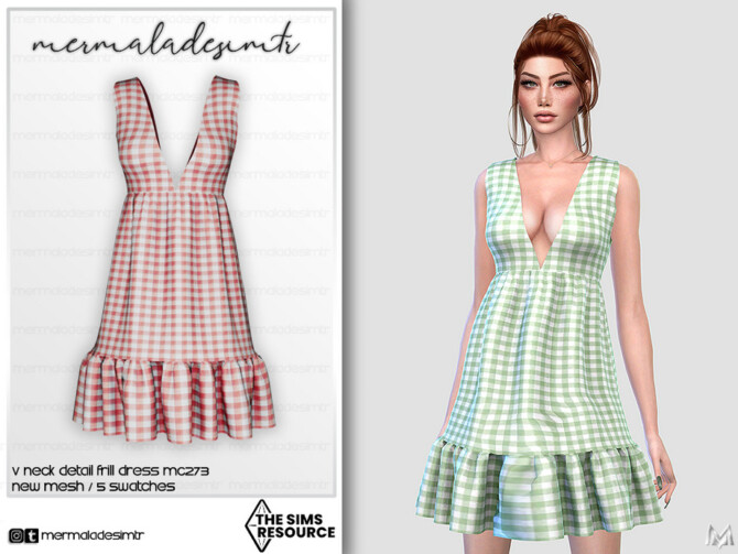 Sims 4 V Neck Detail Frill Dress MC273 by mermaladesimtr at TSR