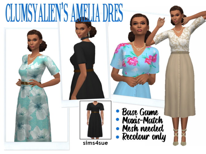 Sims 4 CLUMSYALIEN’S AMELIA DRESS at Sims4Sue