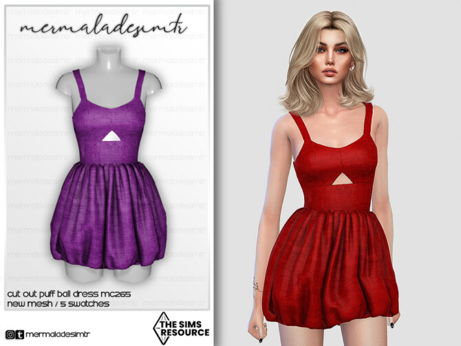 Sims 4 Cut Out Puff Ball Dress MC265 by mermaladesimtr at TSR