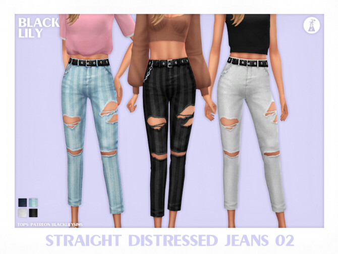 Sims 4 Straight Distressed Jeans 02 by Black Lily at TSR
