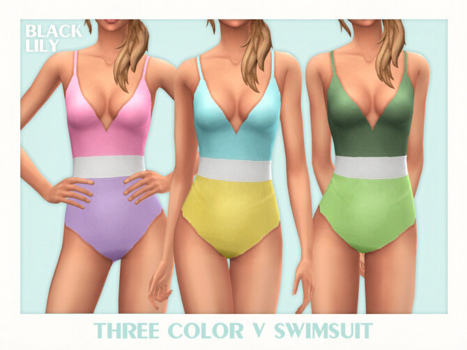 Sims 4 Three Color V Swimsuit by Black Lily at TSR