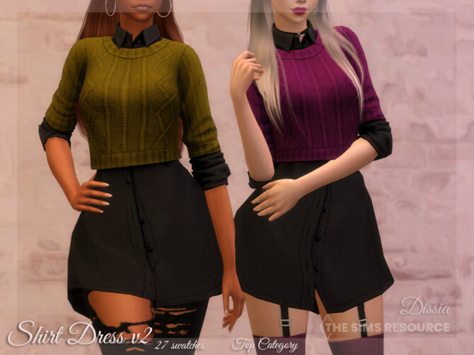 Sims 4 Shirt Dress v2 (Dark) by Dissia at TSR