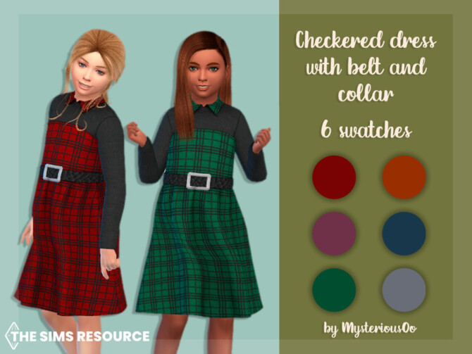 Sims 4 Checkered dress with belt and collar by MysteriousOo at TSR