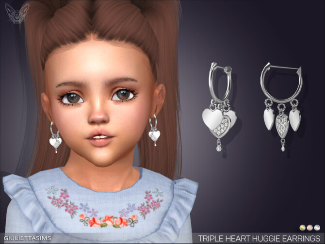 Sims 4 Triple Heart Huggie Earrings For Toddlers by feyona at TSR