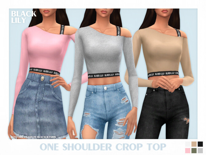 Sims 4 One Shoulder Crop Top by Black Lily at TSR