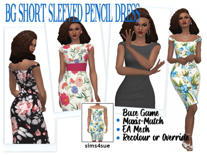 Sims 4 BG SHORT SLEEVED PENCIL DRESS at Sims4Sue