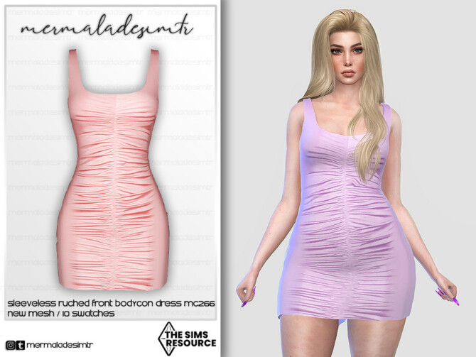 Sims 4 Sleeveless Ruched Front Bodycon Dress MC266 by mermaladesimtr at TSR