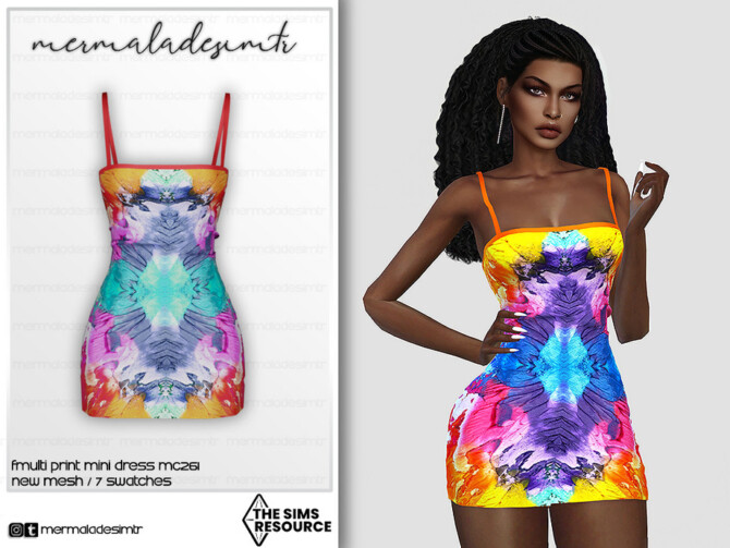 Sims 4 Multi Print Mini Dress MC261 by mermaladesimtr at TSR