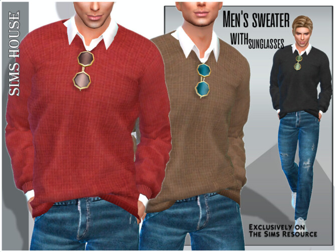 Sims 4 Mens sweater with sunglasses by Sims House at TSR