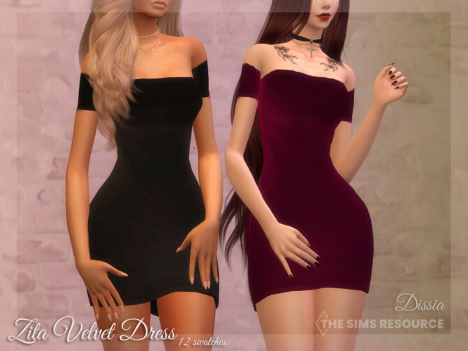 Sims 4 Zita Velvet Dress by Dissia at TSR