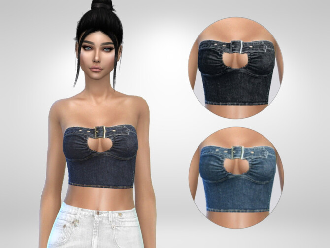 Sims 4 Strapless denim top by Puresim at TSR