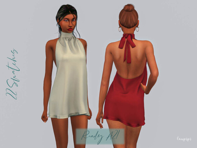 Sims 4 Halter Dress DR431 by laupipi at TSR