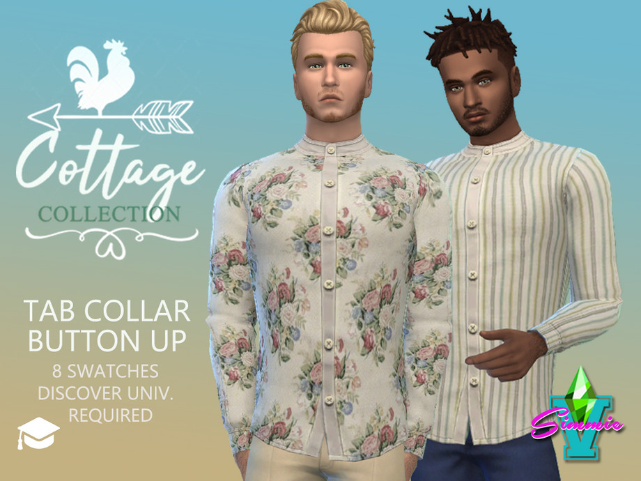 Cottage Tab Collar Button Up by SimmieV at TSR » Sims 4 Updates