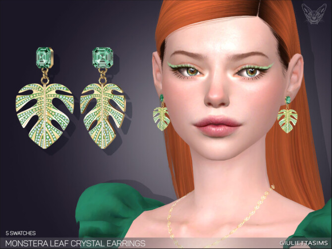 Sims 4 Monstera Leaf Crystal Earrings by feyona at TSR