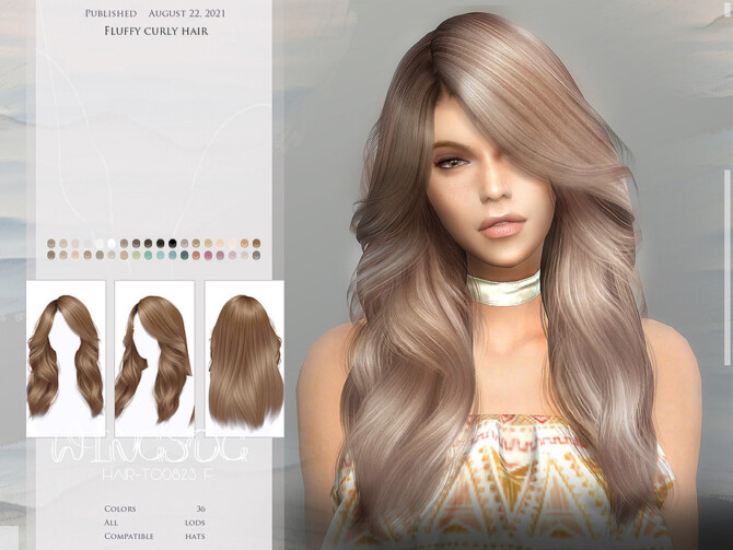 Sims 4 WINGS TO0823 Fluffy curly hair by wingssims at TSR