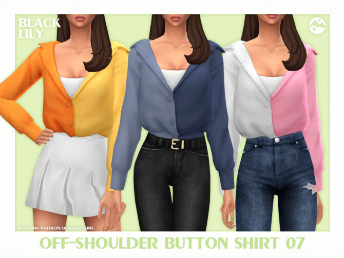 Sims 4 Off Shoulder Button Shirt 07 by Black Lily at TSR