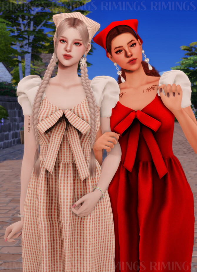 Sims 4 Cottage Living Ribbon Dress & Hair Scarf at RIMINGs