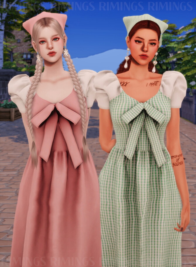 Sims 4 Cottage Living Ribbon Dress & Hair Scarf at RIMINGs