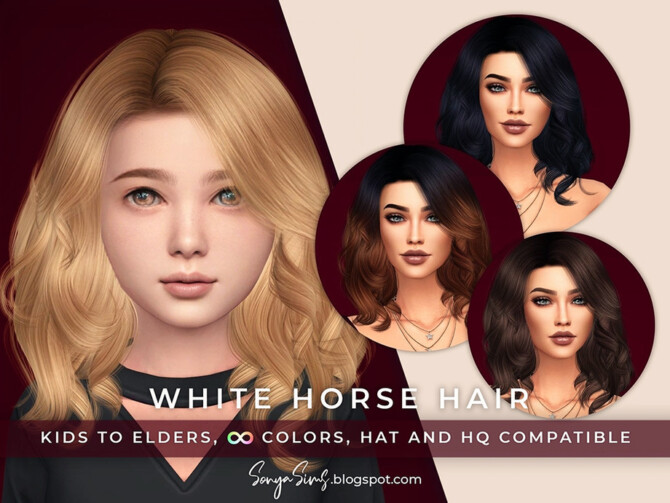 Sims 4 White Horse Hair KIDS  by SonyaSimsCC at TSR