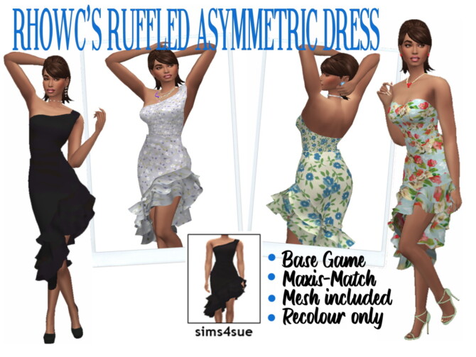 Sims 4 RHOWC’S RUFFLED ASYMMETRIC DRESS at Sims4Sue