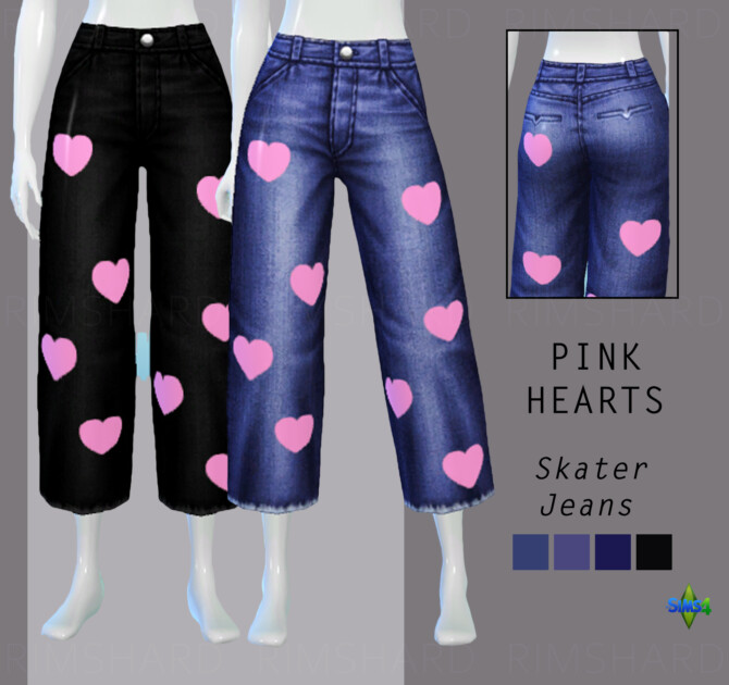 Sims 4 PINK HEARTS SKATER JEANS at Rimshard Shop