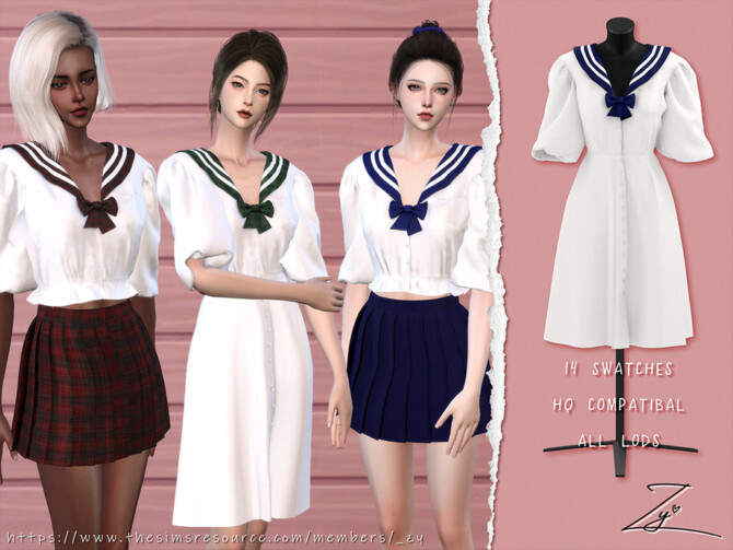 Sims 4 Sailor Style POPLIN Dress by ZY at TSR