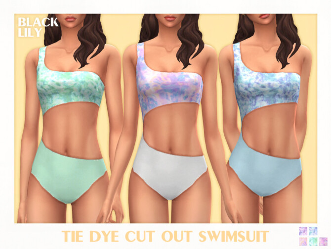 Sims 4 Tie Dye Cut Out Swimsuit by Black Lily at TSR