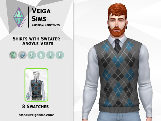 Sims 4 Shirts with Sweater Argyle Vests by David Mtv at TSR