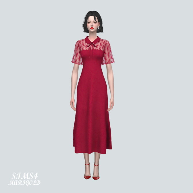 Sims 4 Lace See Through Ribbon Long Dress at Marigold