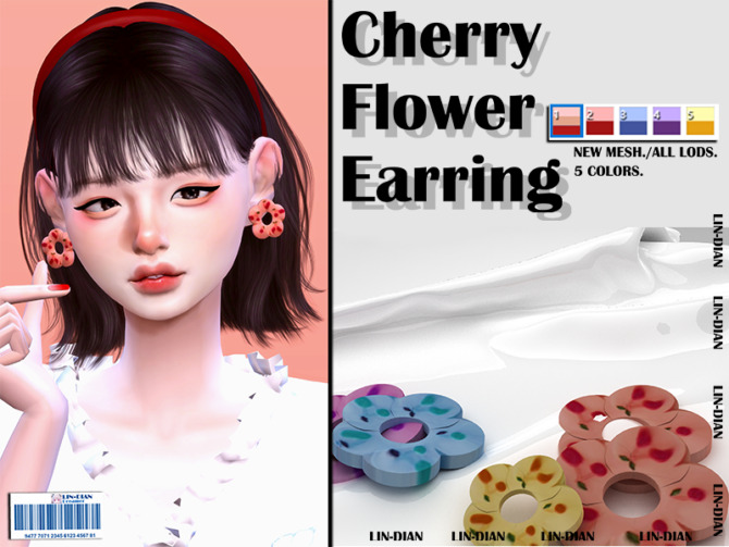 Sims 4 Cherry Flower Earrings by LIN DIAN at TSR