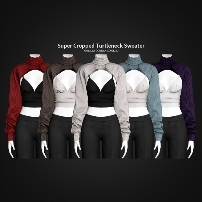 Sims 4 Super Cropped Turtleneck Sweater at Gorilla