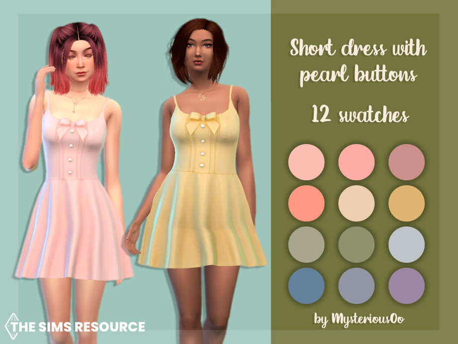 Short dress with pearl buttons by MysteriousOo at TSR » Sims 4 Updates