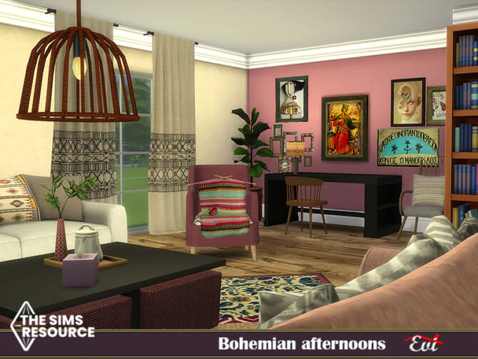 Sims 4 Bohemian Afternoons Livingroom by evi at TSR
