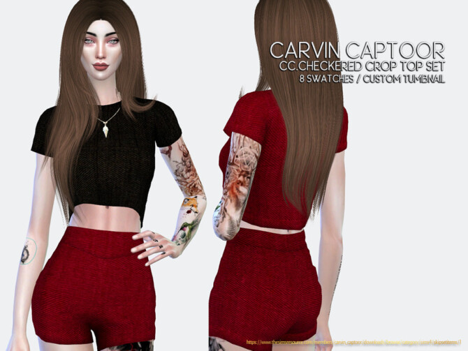 Sims 4 Checkered Crop Top Set by carvin captoor at TSR