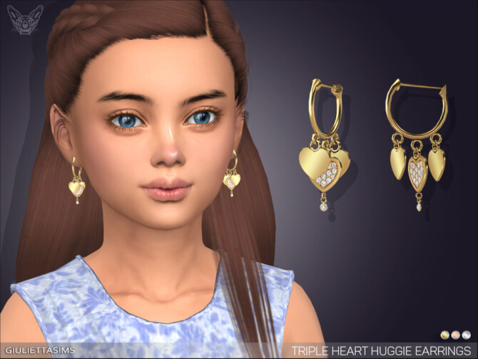 Sims 4 Triple Heart Huggie Earrings For Kids by feyona at TSR
