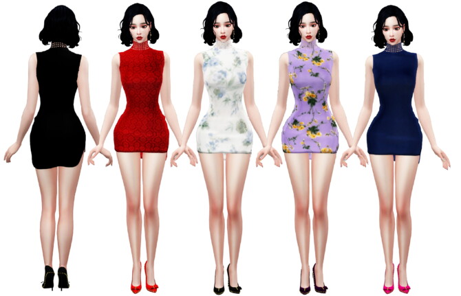 Sims 4 High neck mini dress at Simjigi