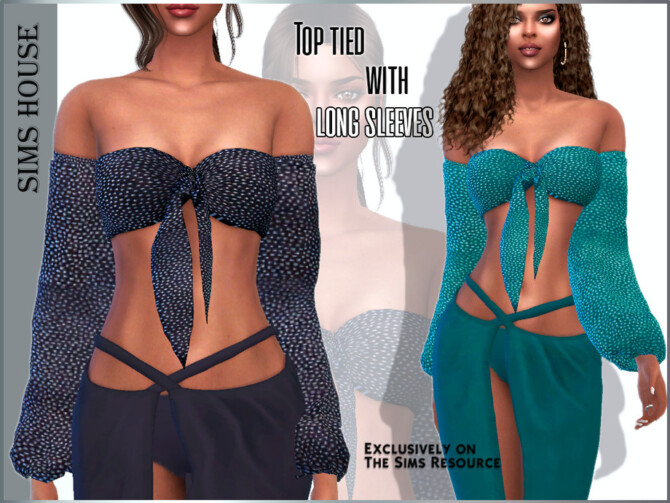 Sims 4 Top tied with long sleeves by Sims House at TSR