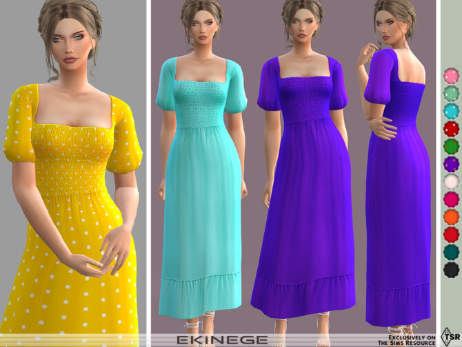 Sims 4 Puff Sleeve Shirred Maxi Dress by ekinege at TSR