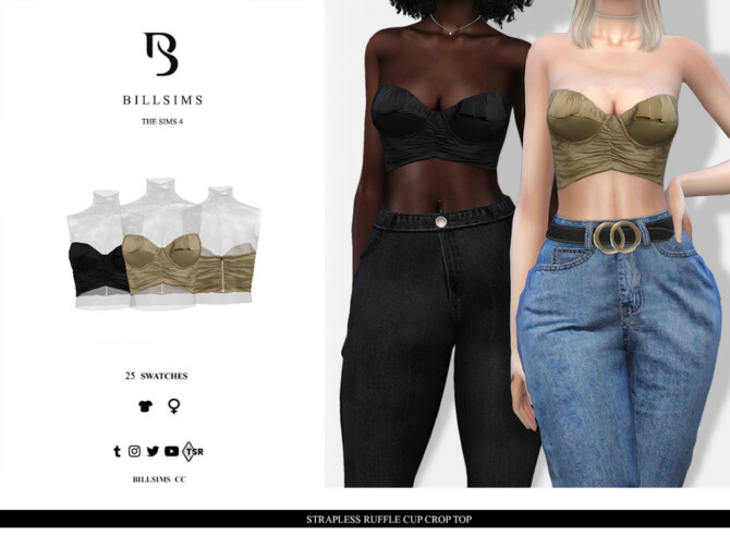 Sims 4 Strapless Ruffle Cup Crop Top by Bill Sims at TSR