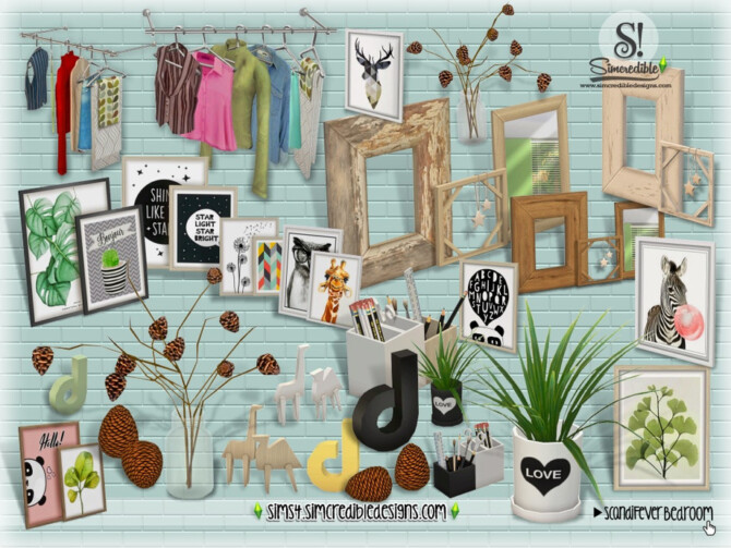 Sims 4 ScandiFever Bedroom decor by SIMcredible at TSR