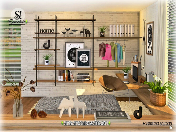 Sims 4 ScandiFever Bedroom decor by SIMcredible at TSR