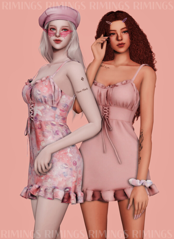 Sims 4 Floral Bustier mini Dress at RIMINGs