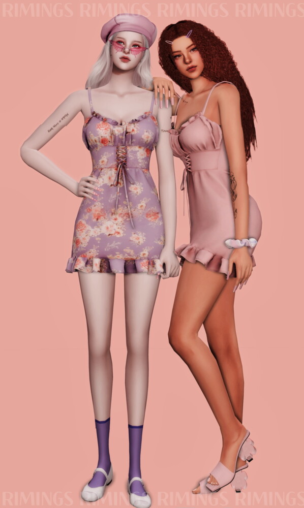 Sims 4 Floral Bustier mini Dress at RIMINGs