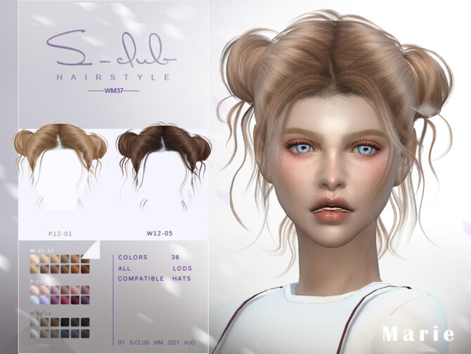 Sims 4 Cute double buns short hairstyle for girls MARIE by S Club at TSR