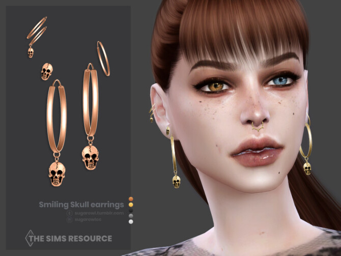 Sims 4 Smiling Skull earrings by sugar owl at TSR