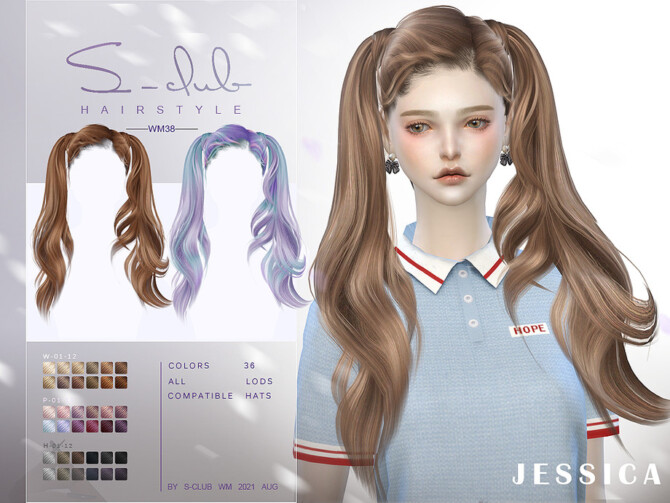 Sims 4 Double Ponytail hairstyle for girls JESSICA by S Club at TSR