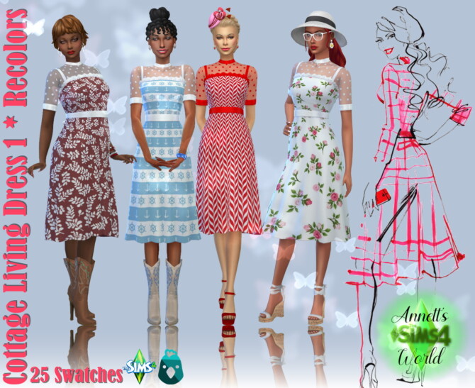 Sims 4 Cottage Living Dress 1 Recolors at Annett’s Sims 4 Welt