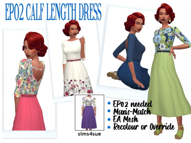 Sims 4 EP02 CALF LENGTH DRESS at Sims4Sue