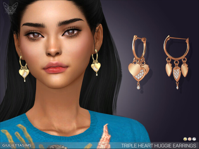Sims 4 Triple Heart Huggie Earrings by feyona at TSR